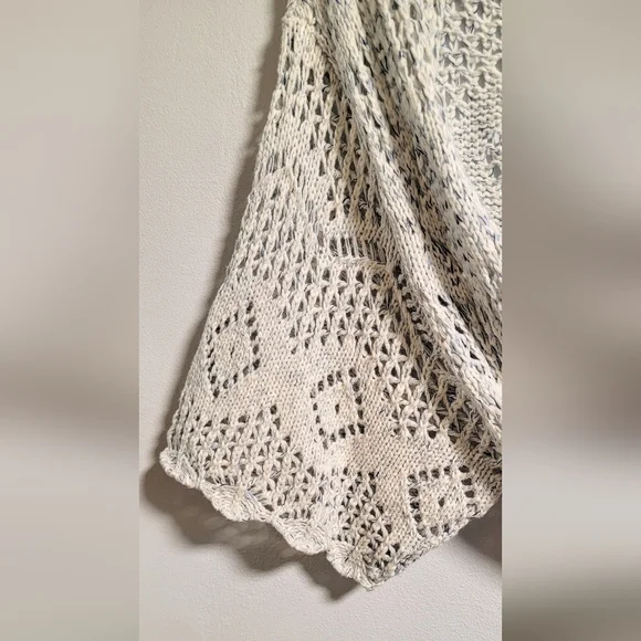 Boho Chic Open Work Knit Chrochet Lace Pattern Duster Long Cardigan Cozy Casual - Picture 5 of 7